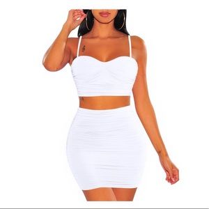 Spaghetti Strap Sexy Top Bodycon Skirt Ruched 2 Piece Mini Dress